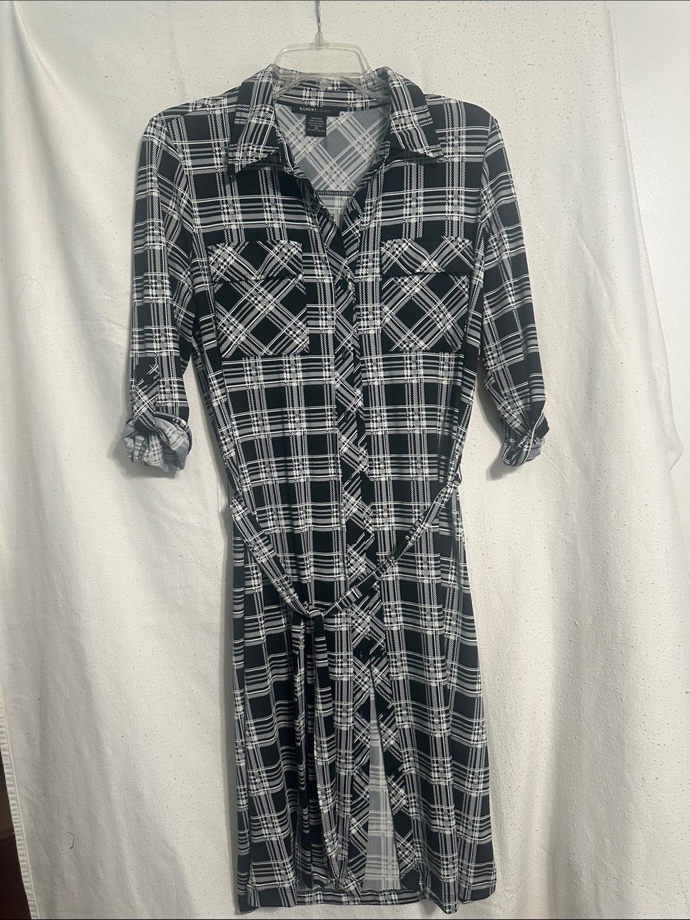 Robert Louis Black & White Plaid Midi Shirt Dress